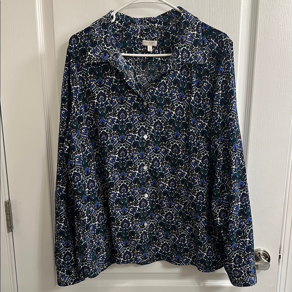 Talbots Blue and White Floral Button Down Shirt